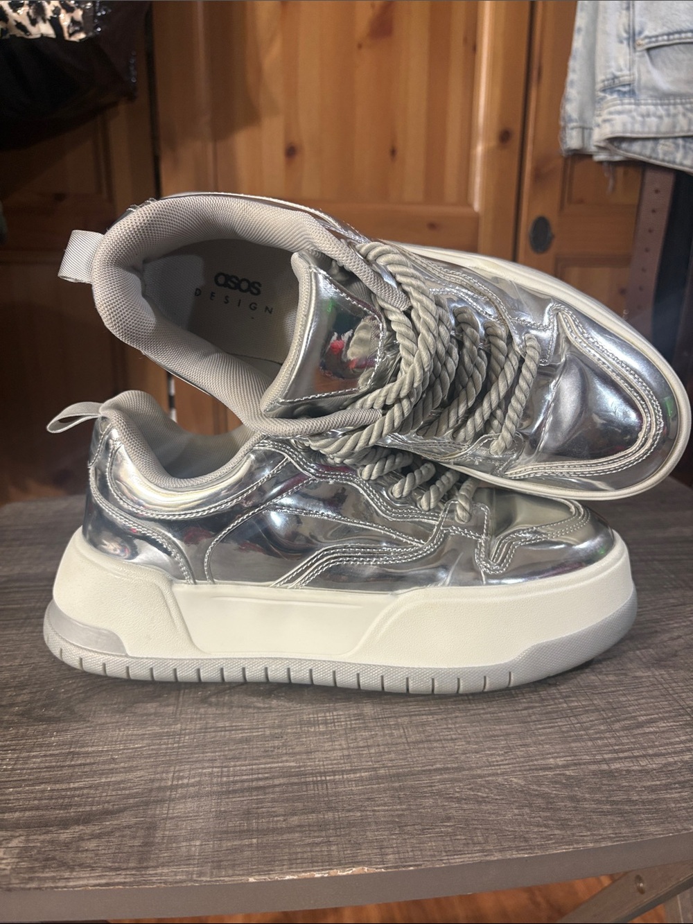ASOS Silver Mirror-Effect Chunky Platform Trainers